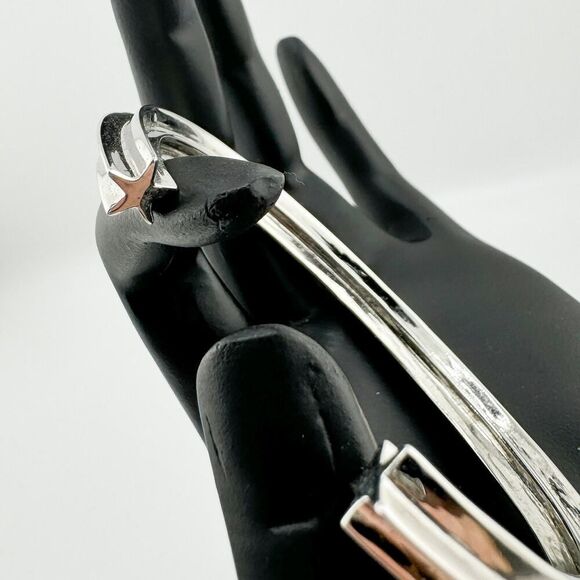 Vintage Star Shaped Cuff Bracelet Engraved Y2K Unique Affirmation Silver Tone - Picture 11 of 14